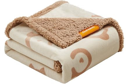Feandrea wasserdichte Hundedecke, Sherpa Fleece Haustier Decke für kleine und mittelgroße Hunde, Katzen, 127 x 101 cm, L, maschinenwaschbar, beidseitiger Sofabezug-Schutz, beige PPB050K01