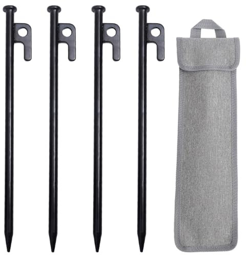 4 clavos de acero con 1 bolsa de almacenamiento para clavos de suelo, clavos de tienda de campaña, resistentes a la intemperie, para suelos duros