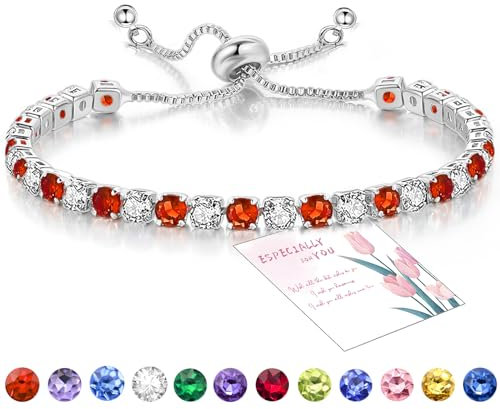 Suyi Tennis Bracelet Birthstone Cubic Zirconia Bracelet Silver Silder Bracelet Birthday Jewellery January Birthstone Bracelet