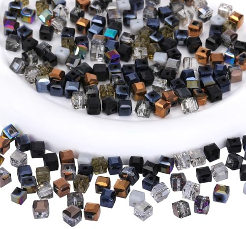 BEEFLYING 200 Stück 6 mm Würfel-Kristallglasperlen für die Schmuckherstellung, quadratische Glas-Abstandsperlen für Armbänder, Halsketten, Ohrringe, Bastelarbeiten, Heimdekoration (schwarz)