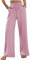 ALSOGO Weite Hose Damen Elegant Breite Hosen High Waist Lose Sommer Palazzo Hose Dehnbar Lounge Lang mit Taschen Rosa M