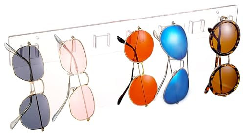 Prasacco Wandmontage Brillenhalter, Transparentes Brillenhalter aus Acryl 40 x 5 cm Lange Brillenständer für 7 Brillen Wandmontage Organizer für Sonnenbrillen, Myopiebrillen, Sportbrillen, Lesebrillen