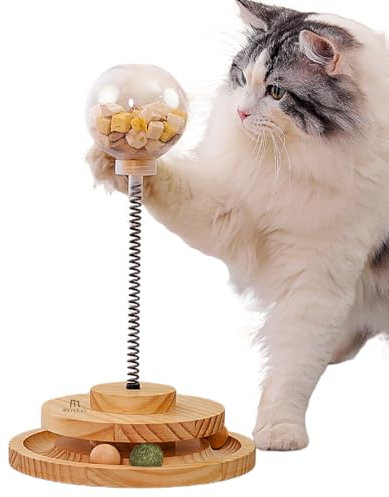 Marchul Cat Food Toy Interactive Cat Toys for Indoor Cats Double 2-Layer Circle Ball Track with Cat Sping Treat Ball Automatic Cat Toy Slow Feeder Treat Toy