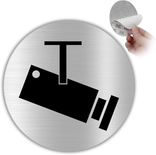 LEIASA | Schild Videoüberwachung - Ø 10 cm - Aluminium - Kameraüberwachung | Aufkleber Videoüberwachung, Warnschild Alarmanlage Gesichert, Hinweisschild CCTV Aufzeichnung, Plakette Zutrittsverbot