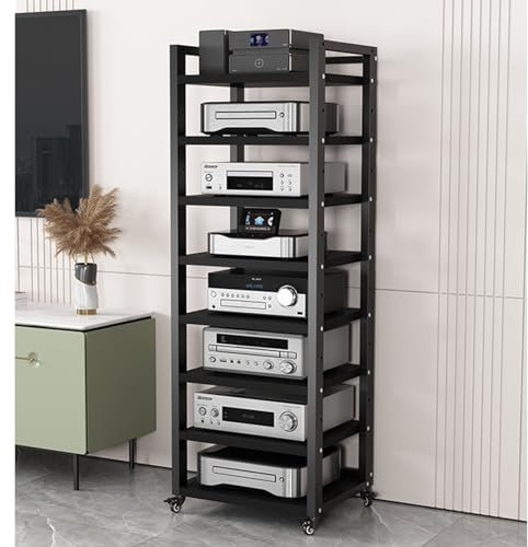 Stereo Rack Cabinet 63 Inch High, 5 6 7 8 Tier Record Player Stand for Turntable Av Media Receiver Equipment Storage, Adjustable Shelving Audio Tower Shelf(Color:8 Tier,Size:60cm Wide)