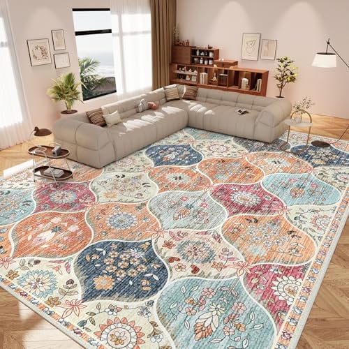 IKALIFE Tapis de Salon Vintage - Grand Tapis Lavable en Machine Tapis Salle à Manger Tapis Chambre Tapis Salon Poils Ras Tapis Laine Antidérapant et Super Doux 200x300 cm Orange