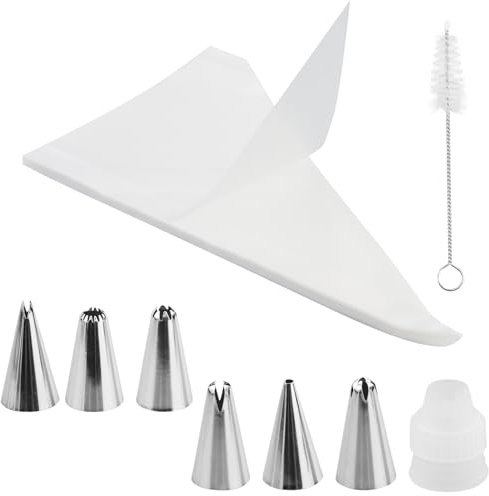 JRSHIRLEYLTD Lot de 100 poches à douille transparentes avec buses et brosse de nettoyage pour décorer, pâtisserie, gâteaux