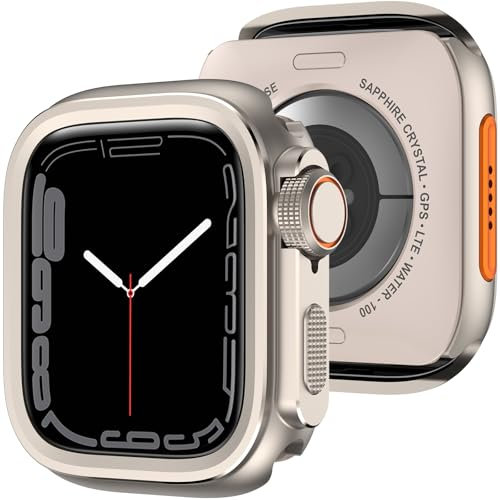 Amizee 2 in 1 Metallo Cover Compatibile con Apple Watch Serie 9/8/7 45mm, Rigida PC Anti-Graffio Metallo Cornice con Copertura Posteriore Protezione Custodia per iWatch 45mm, Titanio