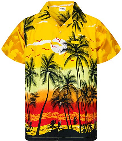 King Kameha Hawaiihemd Herren Kurzarm - Grünes Hawaii Hemd Männer Strand - Hemd Herren Kurzarm Hawaii Outfit - Hawaiian Shirts for Men - Beach, Yellow, 8XL