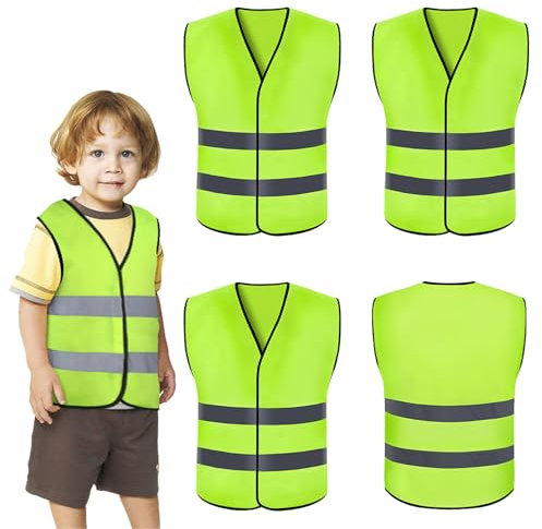EDLMKM 4 Pack Hi Vis Vests for Kids, High Visibility Jackets Standard Size, School Safety Vest, Safety Vest, Waistcoats Jacket, for Traffic Work, Construction, Running, Security, Guard, Unisex