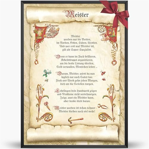 Die Staffelei Glückwunschkarte für den Meister Urkunde A4 / Witziges Gedicht auf hochwertigem Papier/besondere Geschenkidee