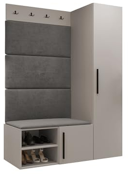 Mirjan24 Garderoben-Set Mapreni II, Schuhschrank + Kleiderhakenbrett + Kleiderschrank Gepolstertes Paneel/Wandpaneel Kleiderhaken Flurgarderobe Wandgarderobe (Cashmere, Manila 16)