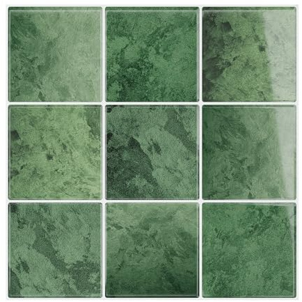 VEELIKE 6 Pezzi 3D Piastrelle Adesive Cucina Verde Lucida Adesivi per Piastrelle Bagno Verde Vintage Rivestimento Paraschizzi Cucina Impermeabili Decorazioni Parete Lavanderie 30,5 cm x 30,5 cm