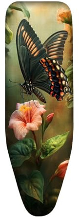 Bügelbrettbezug 150X50 Blumen Schmetterling Universal Bezug für Dampfbügelstation | Hitzebeständig, Reflektierend, Waschbar, mit Schnurbindung Bedruckt Bügelbretter