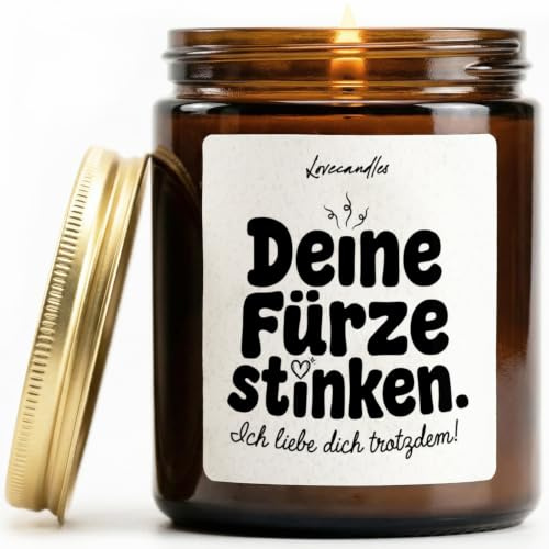 Deine Fürze stinken, ich liebe dich trotzdem - Duftkerze mit Spruch als Geschenk für Liebe, Freundin, Lustige Vanille Duftkerzen im Glas
