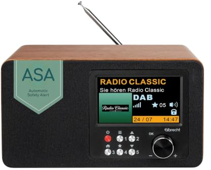 Albrecht DR 863 Digitalradio Mono, DAB+/UKW, großes 4,3 Farbdisplay, ASA | 4,3 Farbdisplay, ASA-Warnmeldungen, BT-Streaming, UKW/FM, Fernbedienung, Wecker, 60 Favoriten