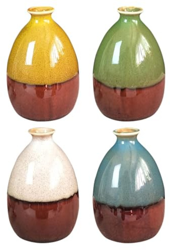 Vaso Decorativo in Ceramica 4 Pezzi dal Design Semplice | Stabile su Davanzali e Scrivania, per Decorazione Casa, Formato Piccolo, Linea Creativa