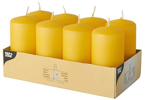 PAPSTAR 1 Karton = 6x8 Stumpenkerzen Ø 50 mm · 100 mm goldgelb 17986