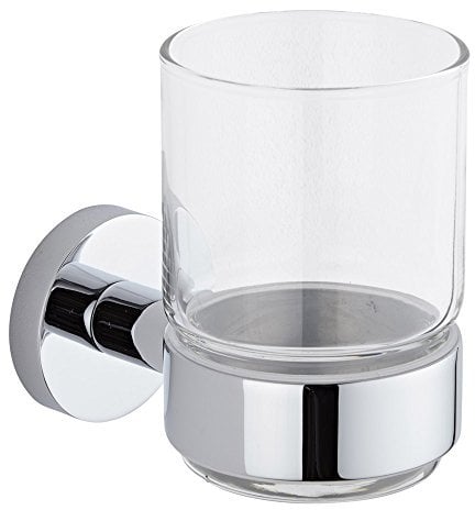 Milano Mirage Modern Wall Mounted Bathroom Glass Toothbrush Tumbler Chrome Holder