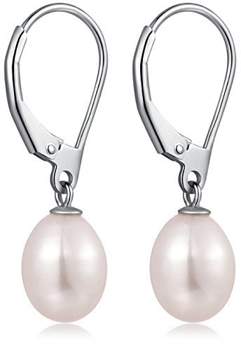 jiamiaoi Perlenohrringe Silber 925 Damen Ohrringe mit Perle Hängend Creolen mit Perlen Hängende Perlenohrringe Ohrringe Perlen Süßwasserperle 8mm Ohrringe mit Rückenschnalle