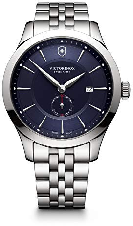 Victorinox Herren Armbanduhr Alliance Ø 44 mm, Swiss Made, Analog Quarz, Saphirglas, Edelstahl-Armband, Blau/Silber