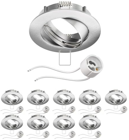 ledscom.de 10 Stück Deckeneinbaurahmen Circ Aluminium Einbaurahmen chrom matt schwenkbar (LED/Halogen/GU10/MR16/PAR16/50mm) inkl. GU10 Fassung