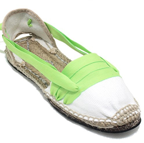 Espardenya.cat Zapato Alpargatas Tradicionales Planas Suela de Goma Diseño Tres Vetas o Tabernero Color Verde Lima - Verde Lima, 32, Goma