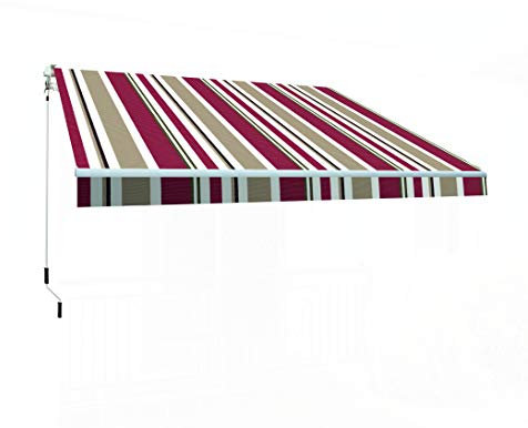 Toldo Exterior Enrollable 4x2,5 Burdeos Poliéster – Lona Protección Solar UV - Estructura de Aluminio – Regulable en Inclinación – Manivela Incluida – Completo Manual Retráctil Terraza Jardín Balcón