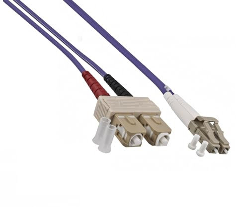 DINIC LWL Kabel OM4, Patchkabel LC/SC Lichtwellenleiter Multimode (1m, violett)