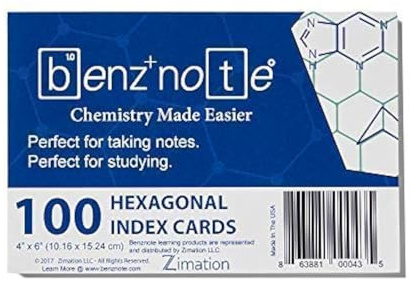 BENZNOTE, Karteikarten für Organische Chemie und Biochemie, 4 x 6, hexagonale Grafikregel, grün liniert, 100 Karteikarten