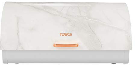 Tower T826003WR Roll Top Bread Bin, Stainless Steel, White Marble Rose Gold, One Size
