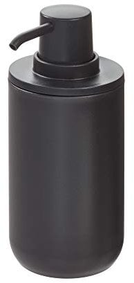 iDesign Dispensador de jabón, dosificador de jabón redondo en plástico para baño o cocina, bote dosificador recargable para jabón o loción de 355 ml de capacidad, negro