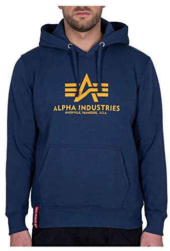 Alpha Industries Basic Hoody Hooded Sweat for Men New Navy/Wheat
