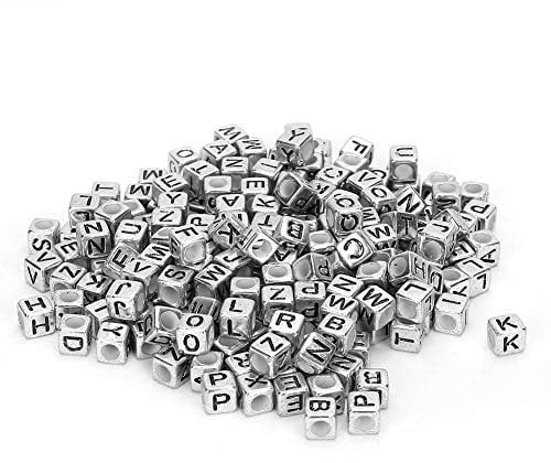 Acrylic Beads, 500Pcs 6mm Square Acrylic Alphabet Letter Beads for Jewelry Making DIY Bracelets Necklaces Key Chains (Silver)
