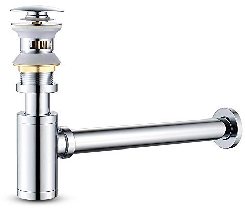 MENATT Bottle Trap Deodorant Type with 1 1/4 Pop-up Drain Stopper, Round P-Trap Waste Pipe Kit Assembly, Bathroom Sink Siphon Drainer Plumbing Tube Chrome Finished