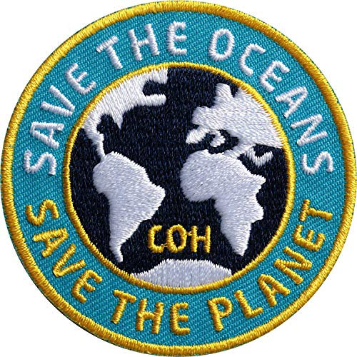 2 x Save the Ocean Patch 62 mm gestickt/Aufbügler Aufnäher Flicken zum aufbügeln aufnähen/Schutz Umwelt Natur Erde Klima CO2 Artenschutz Umweltschutz Naturschutz Klimaschutz Mensch (Blau)