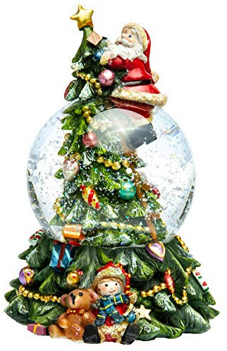 SIKORA SK17 Große Glas Deko Schneekugel Weihnachtsmann auf dem Weihnachtsbaum D:100mm mit aufziehbarer Spieldose
