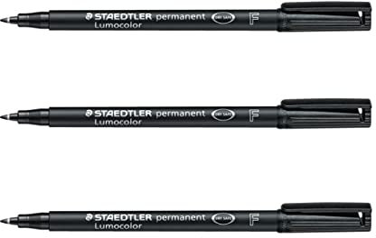 STAEDTLER Lumocolor Fine Permanent Marker Pens - Waterproof Smudge Resistant Quick Dry CD DVD OHP - Black - Pack of 3