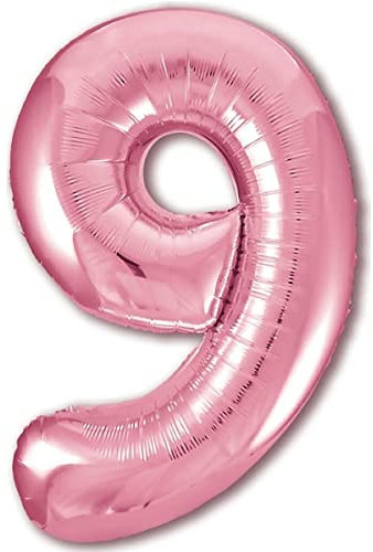 Luftballon 9. Geburtstag Zahl 9 Rosa XXL Riesen Folienballon 100cm Geburtstagsdeko Mädchen Ballon Zahl Deko zum Geburtstag. Fliegt mit Helium.