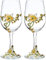 Simcat Handmade Painted Enamel Flower Glass Wine Glasses Transparent Refined Goblet, Stem For Cabernet, Gifts (Double yellow gift box,2 Gift Box)