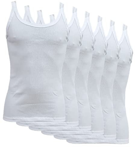 Fontana Intimo 6 Pezzi Canottiera Uomo Spalla Stretta MOD. Costina in Cotone,Prodotto in Italia… (Bianco, L)