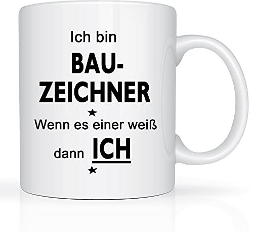 Print-Klex Berufstasse mit Bauzeichner Motiv Bedruckt Bauzeichner Tasse für Beruf Geschenk Kaffeebecher Geschenktasse Teetasse Arbeitstasse Arbeitsbecher mit Druck 330ml Beruf Tasse