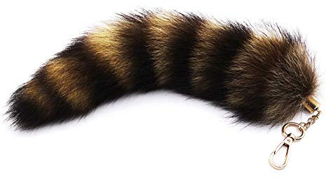 Große Flaumige Schwanz Waschbär Schwanz Haut Halloween Party Cosplay Spielzeug Handtasche Zubehör Schlüsselanhänger Ringhaken Golden