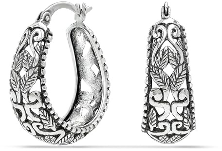 LeCalla 925 Sterling Silber filigrane Ohrringe für Frauen | Antik oxidiert Click-Top Ohrring Schmuck | Frauen kleine klobige filigrane Ohrring