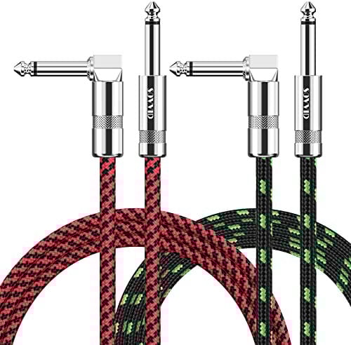 Sovvid Guitar Cable 10FT 2 Pack Instrument Cord Electric Guitar AMP Cord for Bass Guitar Keyboard 1/4 Inch Cable Right Angle Green and Red