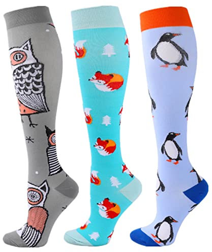 Zingso 3 Paar Kompressionsstrümpfe für Damen und Herren, 20-25 mmHg Bunte Kompressionssocken Stützstrümpfe für Laufen Sport Flug Reise (as3, alpha, s, m, regular, regular, Farbe mischen(3)-1, S-XL)