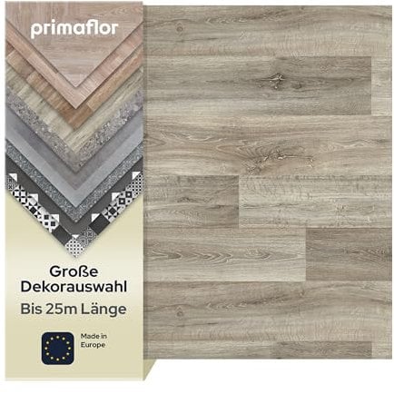 Primaflor PVC Bodenbelag Meterware TURVO - Eiche Grau, 2,00m x 1,00m, Vinyl-Boden in Holzoptik für Küche, Wohn- und Badezimmer, Hochwertige Auslegware, Anti-Rutsch Oberfläche