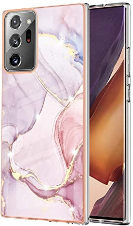 Glitzer IMD Marmor Silikon Hülle für Samsung Galaxy Note 20 Ultra Überzug TPU Bling Glitzer Marmor Schutzhülle Ultra Dünn Flex Silikon Cover Handyhülle für Galaxy Note 20 Ultra,YBB Marble Rose