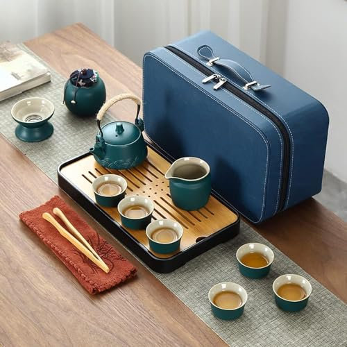 Juego de té Kung Fu, juego de té japonés, juego de té de porcelana, juego de té completo, 6 tazas de té, juego de té portátil para adultos, amantes del té para mujeres y hombres