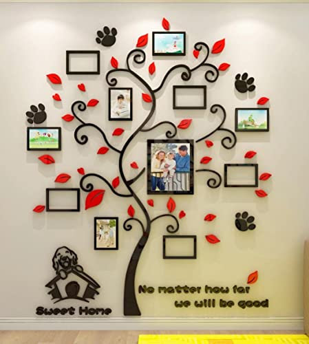 guangmu Baum 3D DIY Wandaufkleber Familie Bilderrahmen Foto Hund Sticker Wandbilder Wandkunst Wanddekoration für Schlafzimmer Wohnzimmer Kinderzimmer Hause Kindergarten